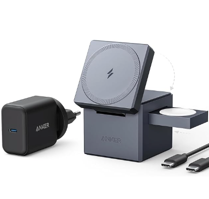 Anker MagGo Cargador Inalambrico iPhone Cubo 3 en 1 con MagSafe 15W,